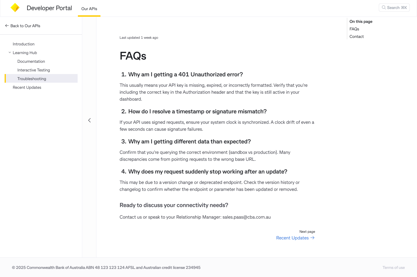 FAQs page